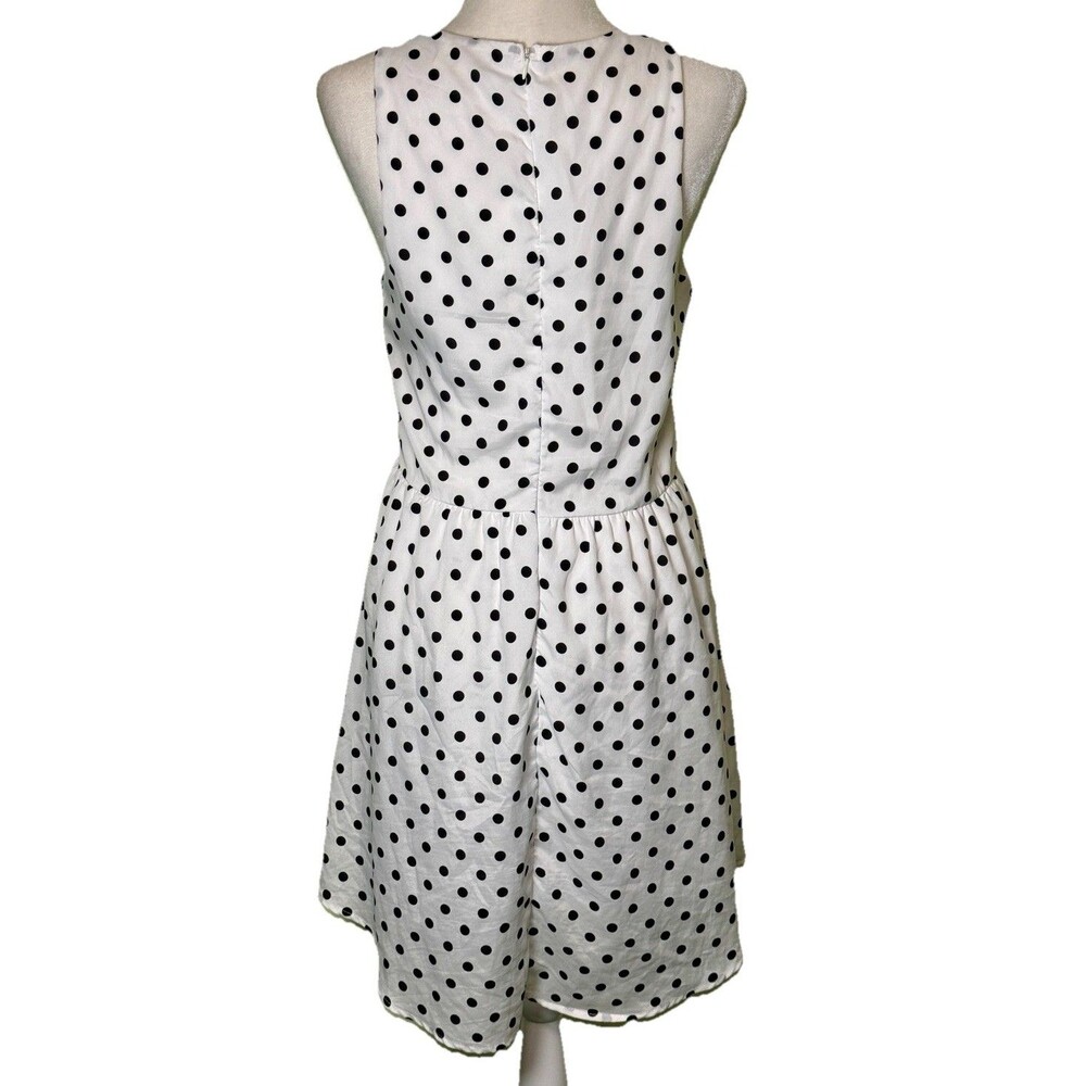 Women’s Black White Polka Dot Dress Retro 50s Pin Up Fit Flare Sleeveless Sz Lg - Picture 3 of 8